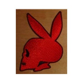 calavera playboy rojo parche bordado