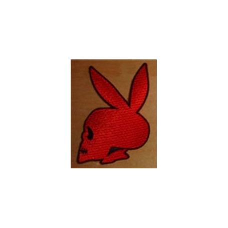 calavera playboy rojo parche bordado