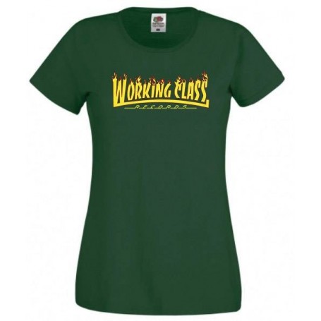 Working Class Records llamas camiseta chica verde botella