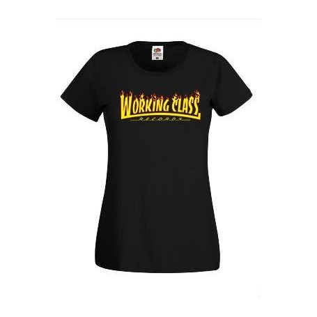 Working Class Records llamas camiseta chica negra