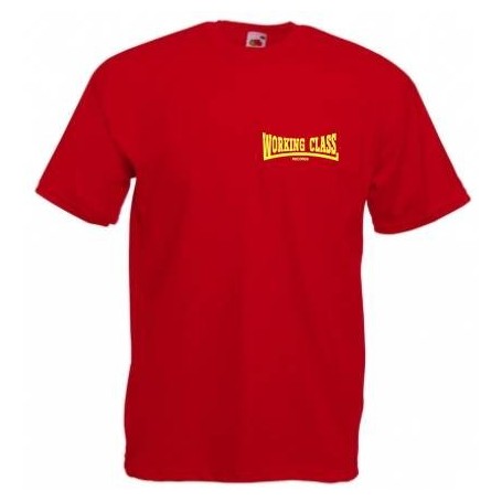 Working Class Records camiseta rojo bordado amarillo