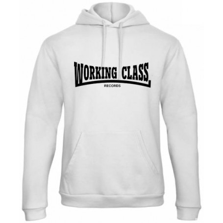 Working Class Records sudadera con capucha blanca negro