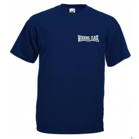 Working Class Records camiseta azul marino bordado blanco