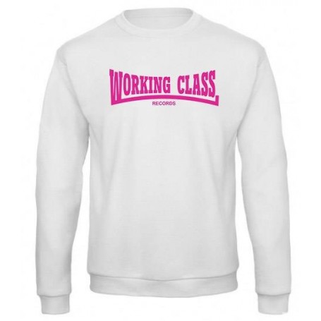 Working Class Records sudadera sin capucha blanca rosa