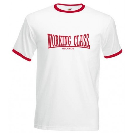 working class records 2 colores blanca cuello rojo camiseta