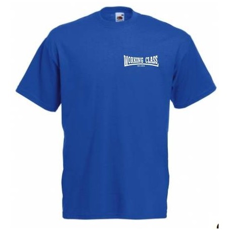 Working Class Records camiseta azul real bordado blanco