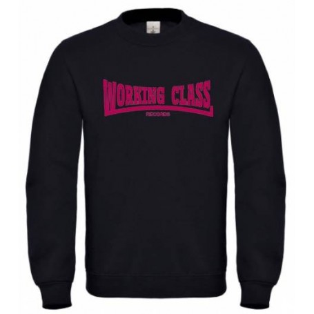 Working Class Records sudadera sin capucha negra rosa