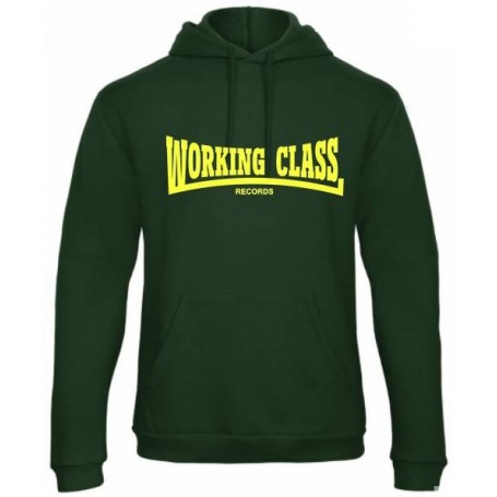Working Class Records sudadera con capucha verde botella amarillo