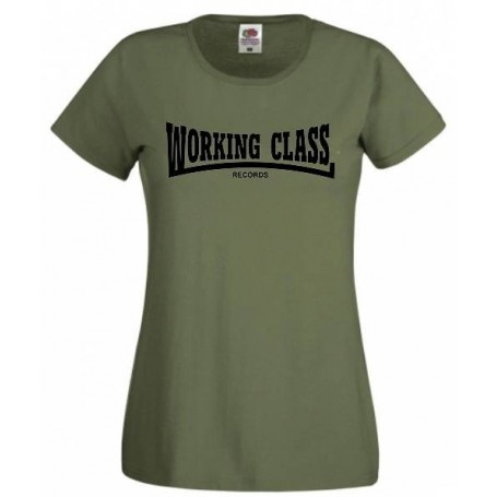 Working Class Records camiseta verde oliva negro chica