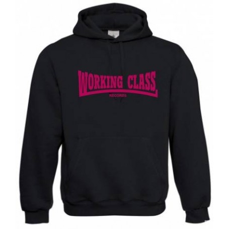 Working Class Records sudadera con capucha negra rosa