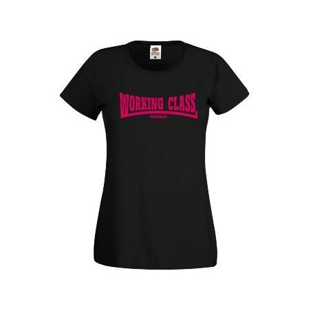 working class records camiseta negra rosa chica